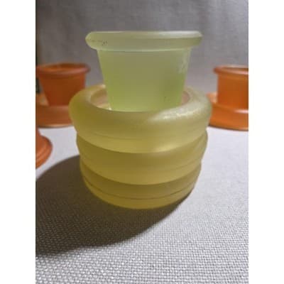 Set of 6 Frosted Glass Candle Holders w/ Inserts & Bases, Orange & Yellow - Thumbnail 7