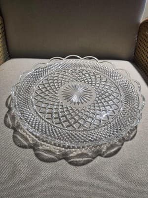 Vintage Clear Glass 14 Inch Decorative Serving Plate - Classic Cut Pattern
