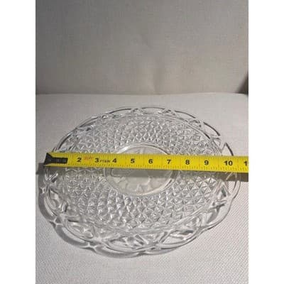 Vintage Imperial Glass Lace Edge 10.5" Sandwich Plate Frosted Fruit Center Clear - Thumbnail 7