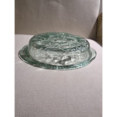 Vintage Libbey Orchard Fruit Green Glass 3 Qt Casserole Dish with Pie Plate Lid - Thumbnail 7