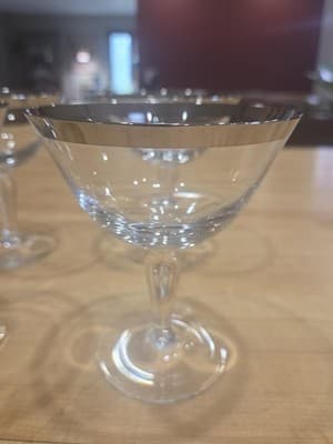 Vintage Platinum Rim Crystal Champagne Coupe Glasses Cocktail Stemware Set of 4 - Thumbnail 4