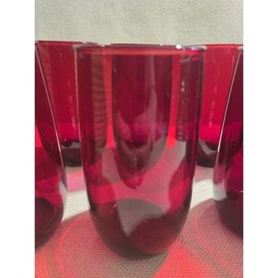 Vintage Anchor Hocking Royal Ruby Red Smooth Tumblers Glasses Set of 8 MCM - Thumbnail 2