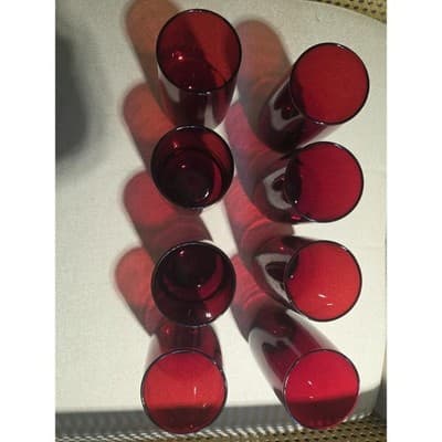 Vintage Anchor Hocking Royal Ruby Red Smooth Tumblers Glasses Set of 8 MCM - Thumbnail 3