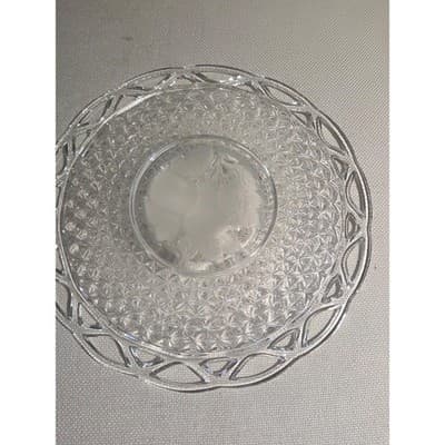 Vintage Imperial Glass Lace Edge 10.5" Sandwich Plate Frosted Fruit Center Clear - Thumbnail 3