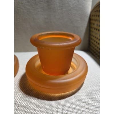 Set of 6 Frosted Glass Candle Holders w/ Inserts & Bases, Orange & Yellow - Thumbnail 3