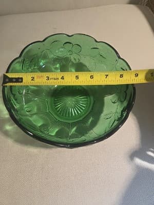 Vtg US Glass Co EAPG Paneled Dogwood Emerald Green Glass Bowl Antique Circa 1915 - Thumbnail 5