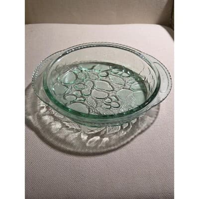Vintage Libbey Orchard Fruit Green Glass 3 Qt Casserole Dish with Pie Plate Lid - Thumbnail 8