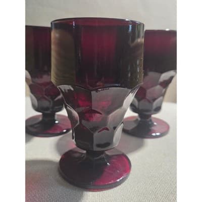 Vintage Anchor Hocking Royal Ruby Georgian Red Goblets - Set of 3 - Thumbnail 4