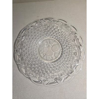 Vintage Imperial Glass Lace Edge 10.5" Sandwich Plate Frosted Fruit Center Clear - Thumbnail 2
