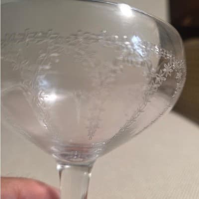 Set of 11 Vintage 1920s Fry Glass DE103 Etched Crystal Champagne Coupes 7761 - Thumbnail 3