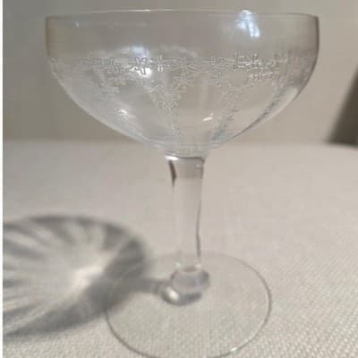 Set of 11 Vintage 1920s Fry Glass DE103 Etched Crystal Champagne Coupes 7761 - Thumbnail 2