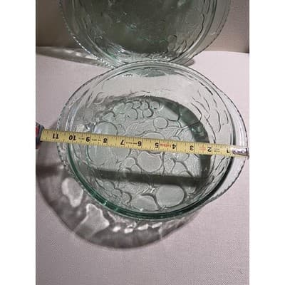Vintage Libbey Orchard Fruit Green Glass 3 Qt Casserole Dish with Pie Plate Lid - Thumbnail 6