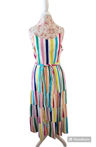 Crown & Ivy Blue Dress 10 Tiered Flowy Babydoll Soft Belted Yellow Pink Preppy - Thumbnail 2
