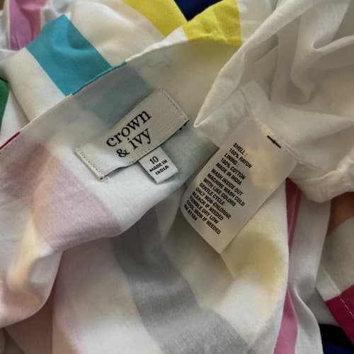 Crown & Ivy Blue Dress 10 Tiered Flowy Babydoll Soft Belted Yellow Pink Preppy - Thumbnail 4