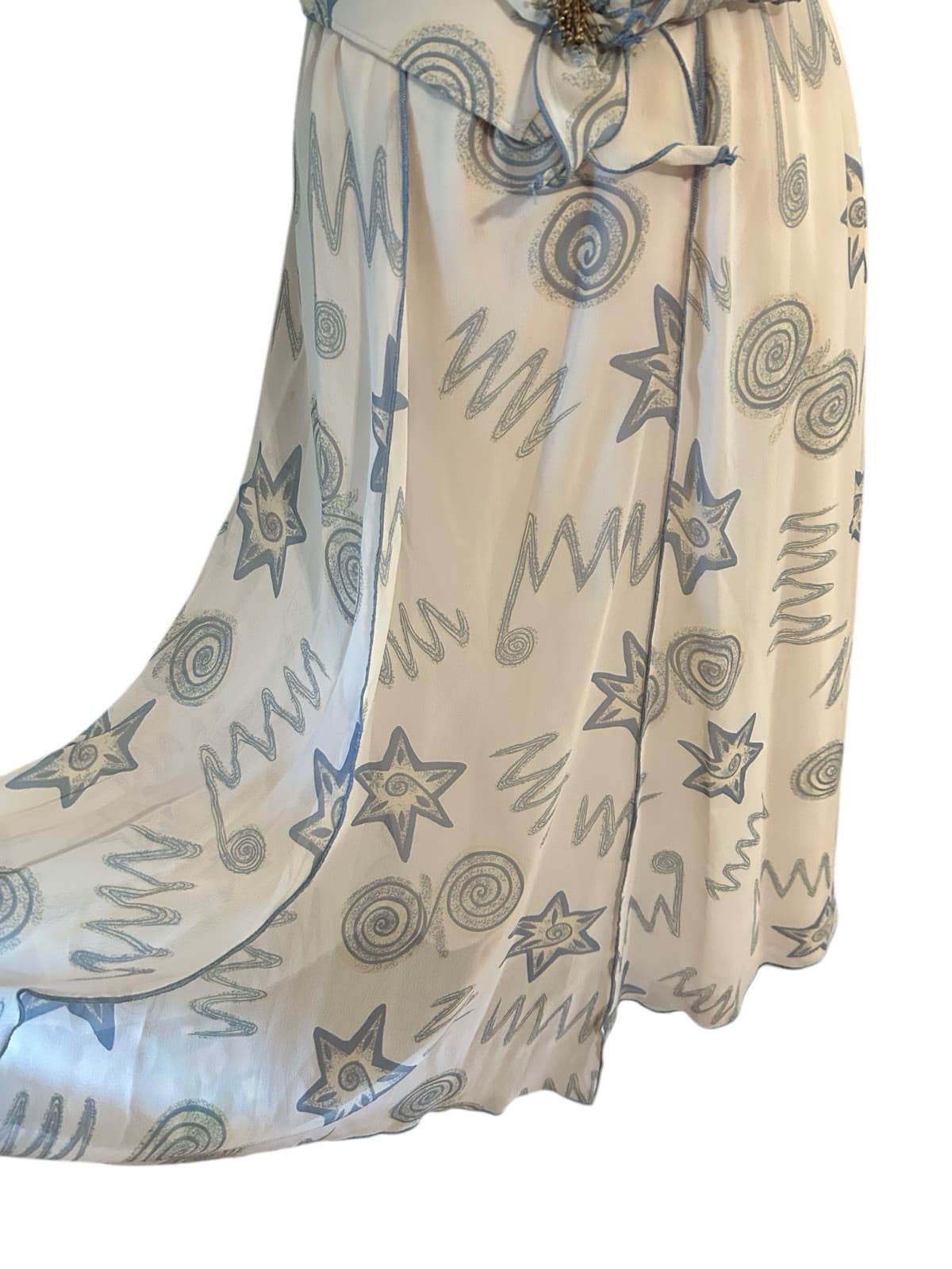 Vintage 3 Piece Belt Dress Jacket 1980’s 1990’s Flowy Set Blue Cream Romantic - Thumbnail 6