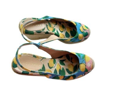 COLE HAAN Cloudfeel Espadrille Wedge Slingback Lemon Print Sz 7 Summer Spring - Thumbnail 3