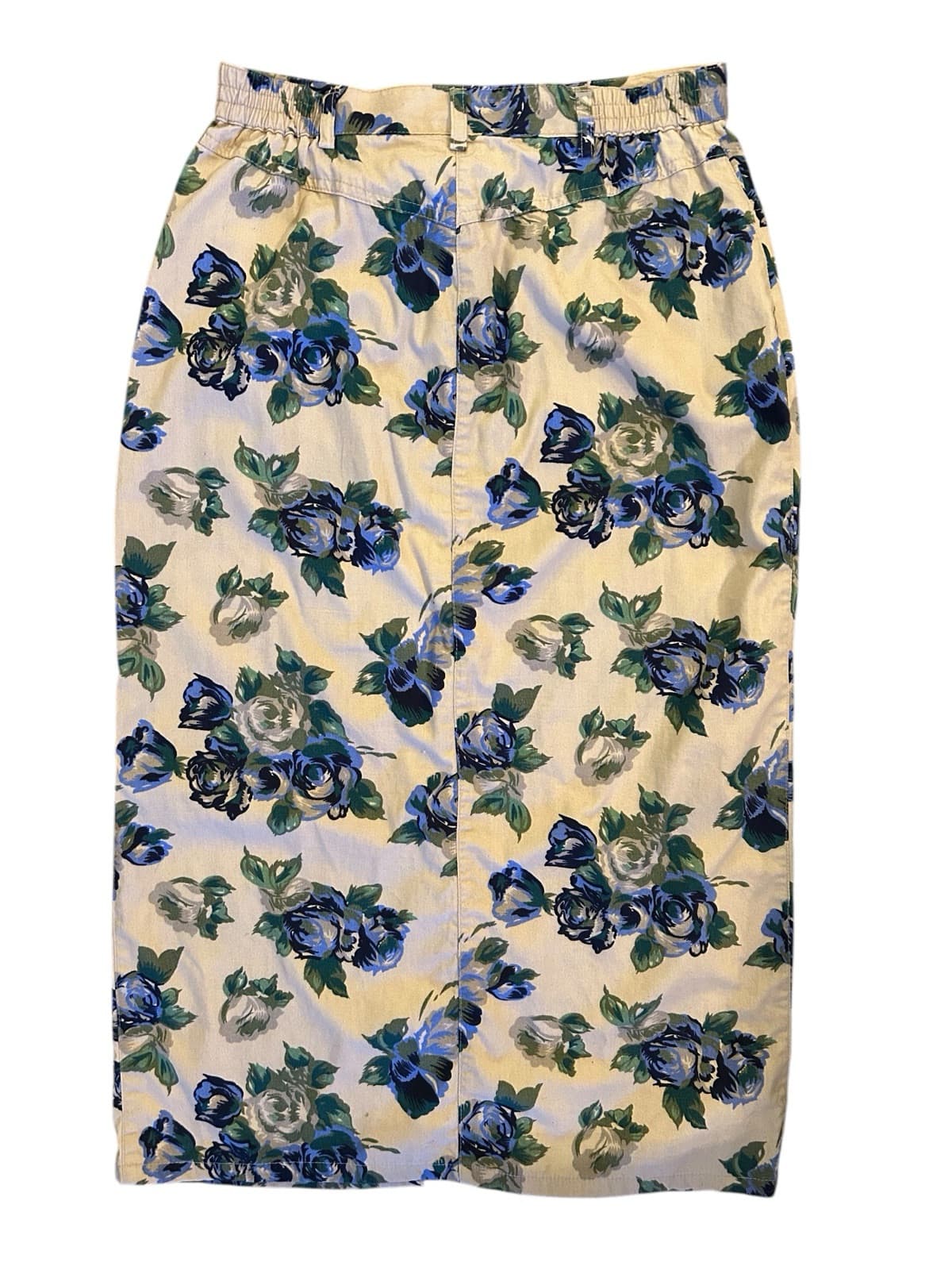 Vintage Long Cotton Floral Skirt Cottage Core Shabby Grunge Blue Roses Floral XS - Thumbnail 4