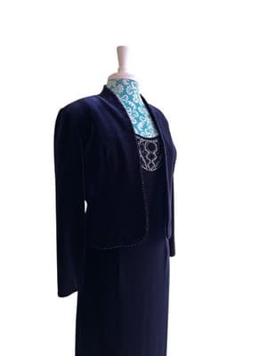 Adriana Papell Velvet Dress & Jacket Set Suit Christmas Evening Maxi Sequin Bead - Thumbnail 6