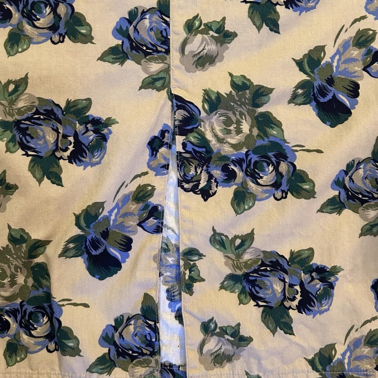 Vintage Long Cotton Floral Skirt Cottage Core Shabby Grunge Blue Roses Floral XS - Thumbnail 5