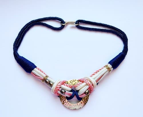 Vintage Silk Rope Belt Blue Pink Romantic 1980’s Baroque Gold Avant Garde - Thumbnail 2