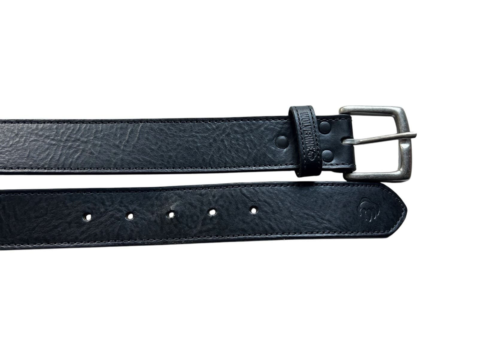 Wolverine 32 Black Genuine Leather Belt Silver Buckle Men’s Excellent Condition - Thumbnail 3
