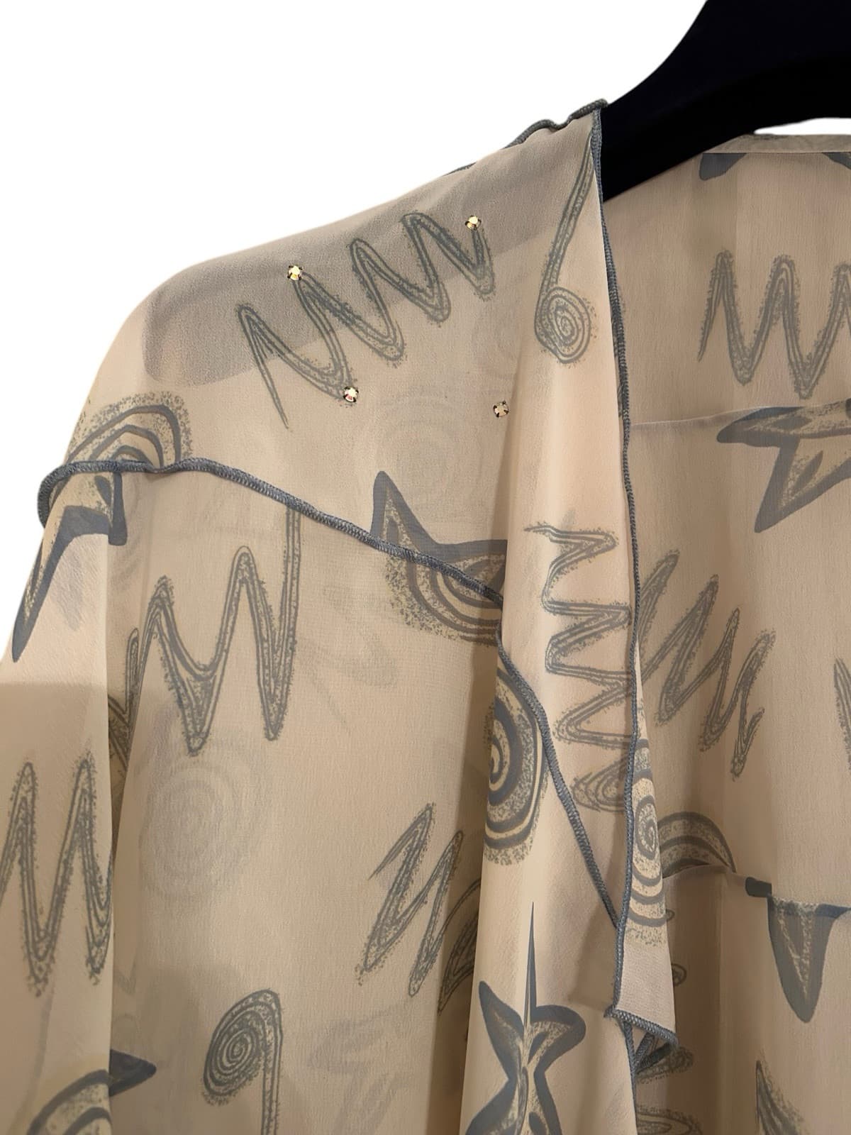 Vintage 3 Piece Belt Dress Jacket 1980’s 1990’s Flowy Set Blue Cream Romantic - Thumbnail 8