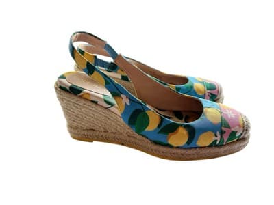 COLE HAAN Cloudfeel Espadrille Wedge Slingback Lemon Print Sz 7 Summer Spring - Thumbnail 2