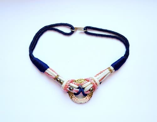Vintage Silk Rope Belt Blue Pink Romantic 1980’s Baroque Gold Avant Garde - Thumbnail 4