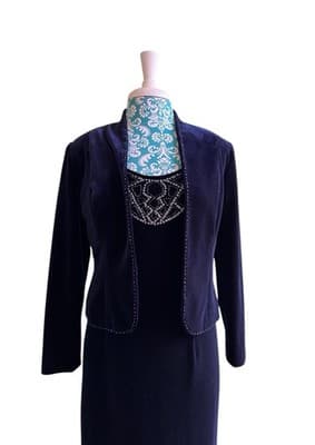 Adriana Papell Velvet Dress & Jacket Set Suit Christmas Evening Maxi Sequin Bead - Thumbnail 11