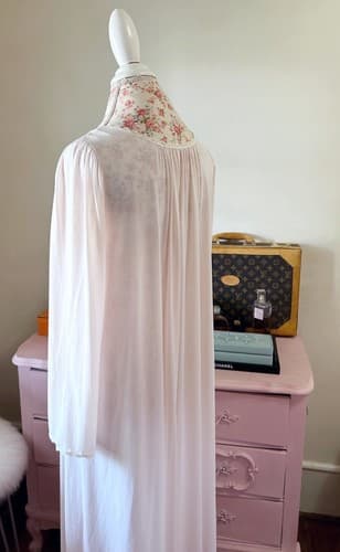 Vintage Shadowline Nightgown Pink Romantic Babydoll Flowy Pearl Rosette Accent S - Thumbnail 3