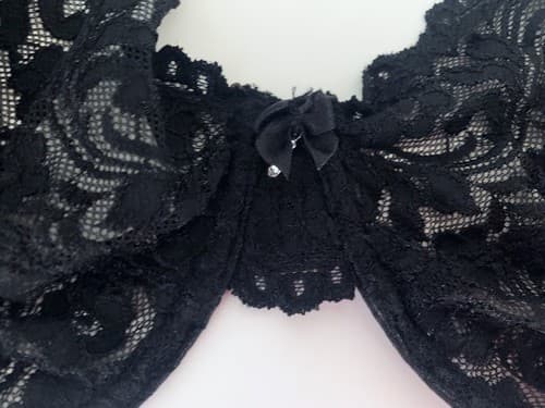 Smart & Sexy Black Bra Lingerie Lace Rhinestone Charm 34DD Bow French Style - Thumbnail 2