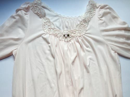 Vintage Shadowline Nightgown Pink Romantic Babydoll Flowy Pearl Rosette Accent S - Thumbnail 5
