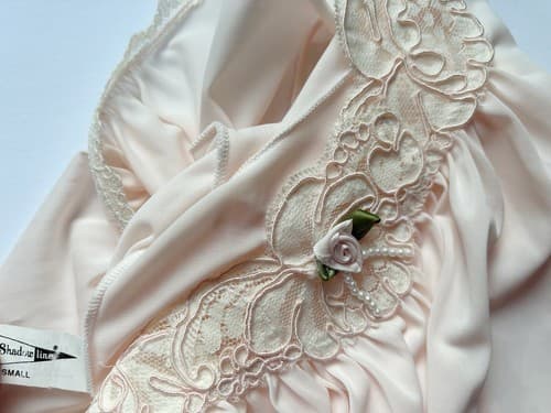 Vintage Shadowline Nightgown Pink Romantic Babydoll Flowy Pearl Rosette Accent S - Thumbnail 6