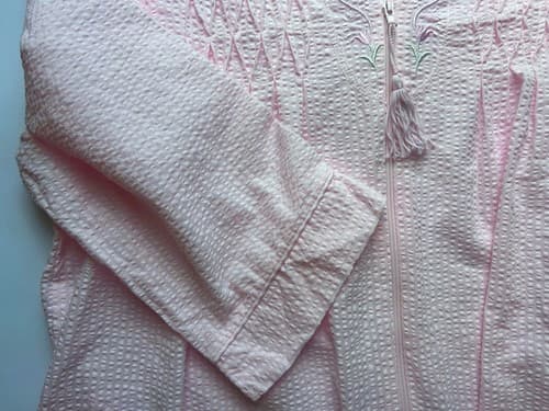 Vintage Pink & Aqua Miss Elaine Embroidered Robe Cotton Blend M Housecoat Zipper - Thumbnail 5
