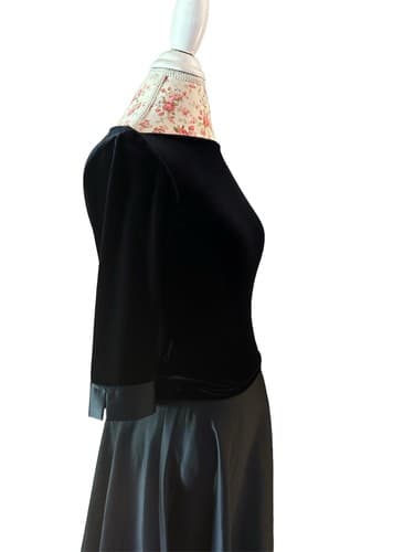Tadashi 2 Petite Dress Black Velvet & Satin Vintage Neiman Marcus Avant Garde - Thumbnail 2