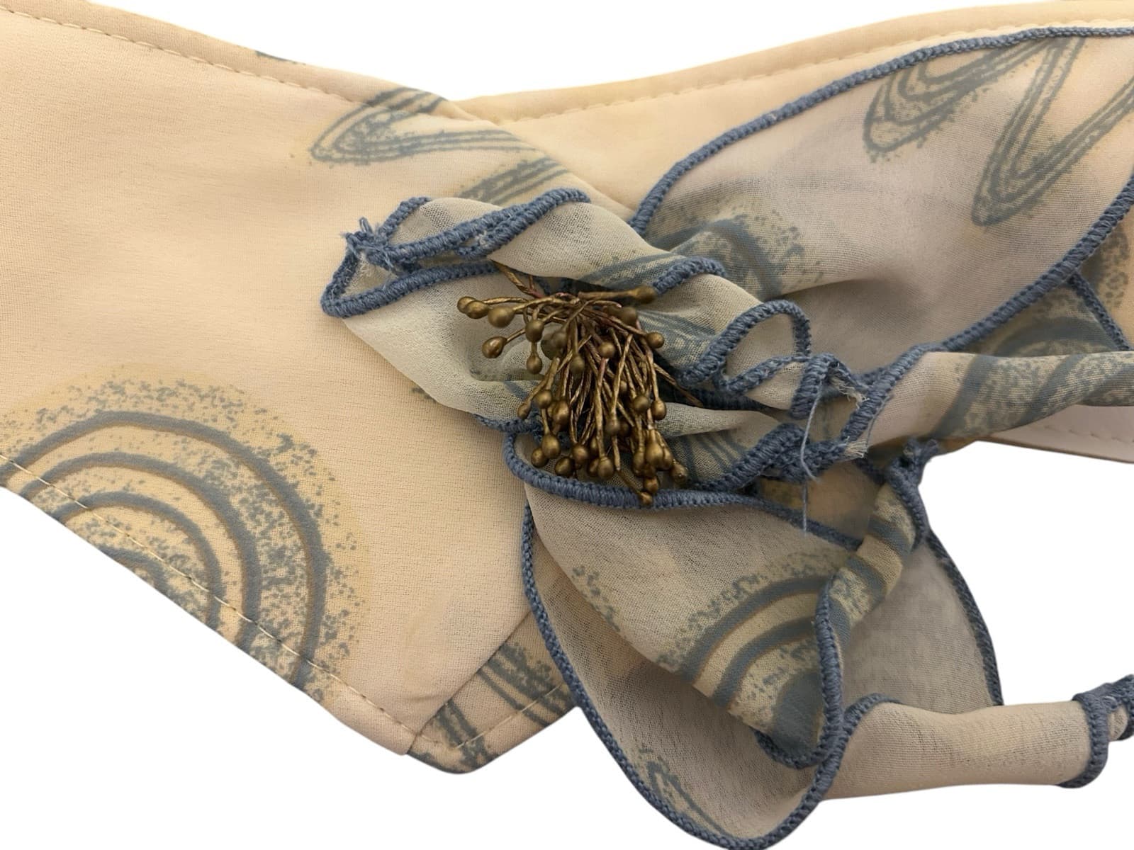 Vintage 3 Piece Belt Dress Jacket 1980’s 1990’s Flowy Set Blue Cream Romantic - Thumbnail 4