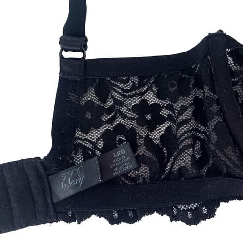 Smart & Sexy Black Bra Lingerie Lace Rhinestone Charm 34DD Bow French Style - Thumbnail 5