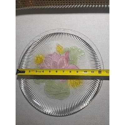 Vintage KIG Malaysia Glass Lotus Platter Water Lily Ribbed Tray 12.5 in - Thumbnail 3