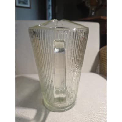 Vintage Jeannette Glass Tree Bark Clear Pitcher Ice Lip Finlandia MCM Barware - Thumbnail 4