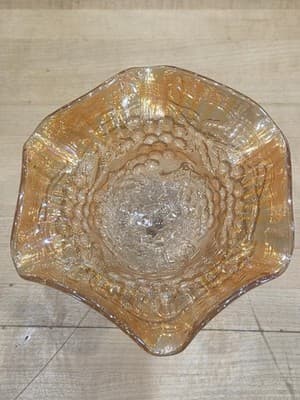 Vintage Imperial Glass Grape Marigold Carnival Glass Ruffled Pedestal Compote - Thumbnail 3