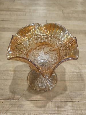 Vintage Imperial Glass Grape Marigold Carnival Glass Ruffled Pedestal Compote - Thumbnail 2