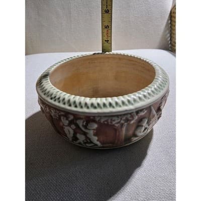 Vintage 1916 Roseville Pottery Donatello Cherub Fluted Console Bowl Centerpiece - Thumbnail 5