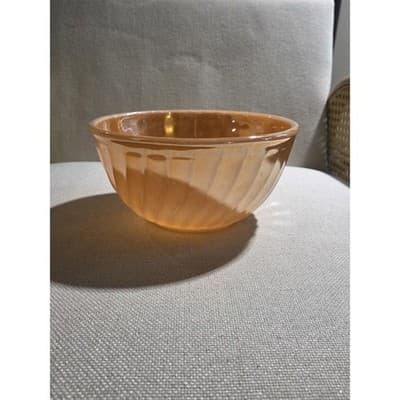 Set of 2 Peach and white 7 inch and 8 inchFire King Pressed Milk Glass Bowls - Thumbnail 2