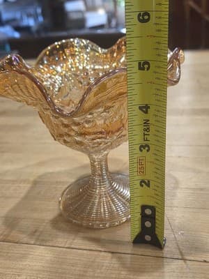 Vintage Imperial Glass Grape Marigold Carnival Glass Ruffled Pedestal Compote - Thumbnail 7