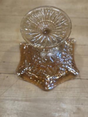 Vintage Imperial Glass Grape Marigold Carnival Glass Ruffled Pedestal Compote - Thumbnail 5