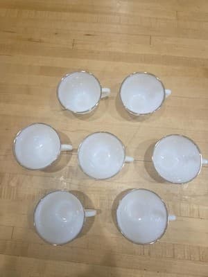 Vintage Fire King White Swirl Gold Rim Milk Glass Teacups Set of 7 - Thumbnail 2