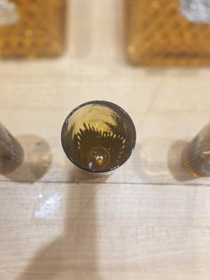 Vintage MCM Amber Glass Diamond Point Decanter Set with Shot Glasses Tags - Thumbnail 8