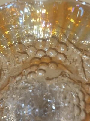 Vintage Imperial Glass Grape Marigold Carnival Glass Ruffled Pedestal Compote - Thumbnail 4