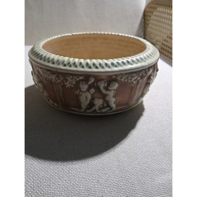 Vintage 1916 Roseville Pottery Donatello Cherub Fluted Console Bowl Centerpiece - Thumbnail 2