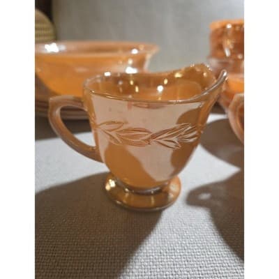 Vintage Fire-King Peach Lustre Laurel Glass Dinnerware Set 17 Pc Service 4 - Thumbnail 2